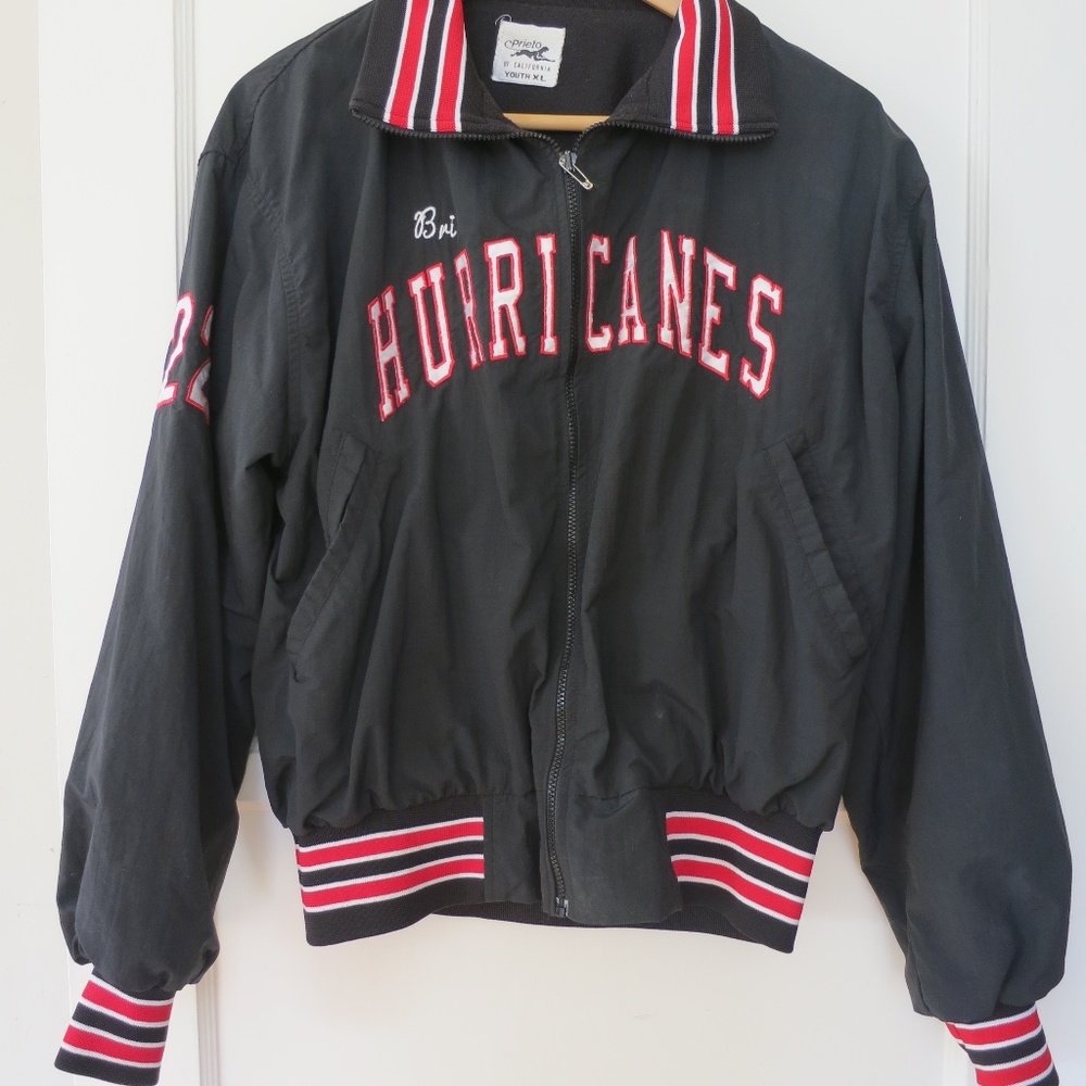 VINTAGE Miami Hurricanes Jacket Youth Medium Black Red Football Kids